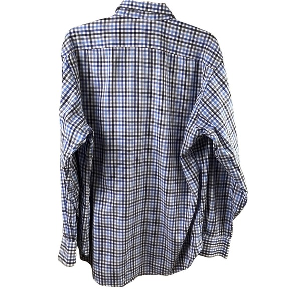 Thomas Dean Blue Brown Small Check Long Sleeve Pima Cotton Shirt Large Men's - Picture 3 of 5